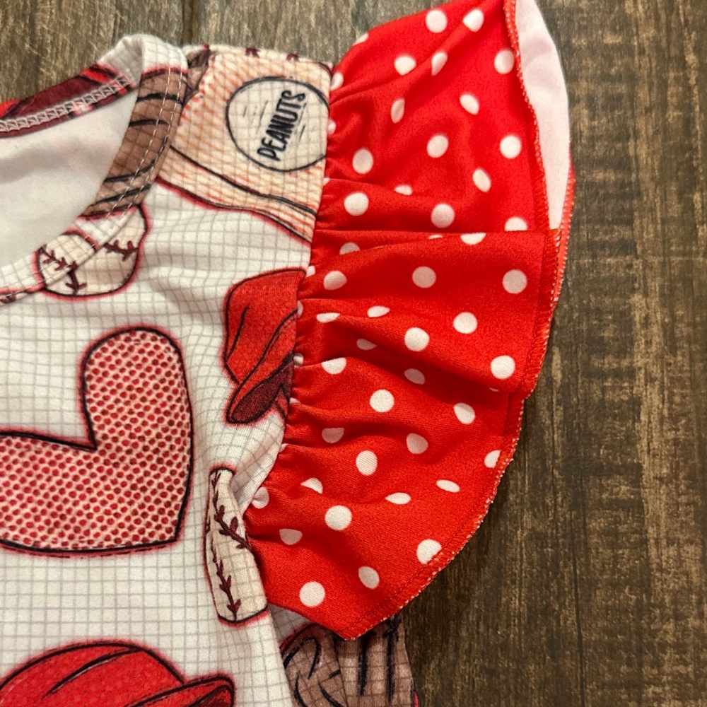 Red and White Kids Dress with Sports baseball Print - Picture 3 of 5